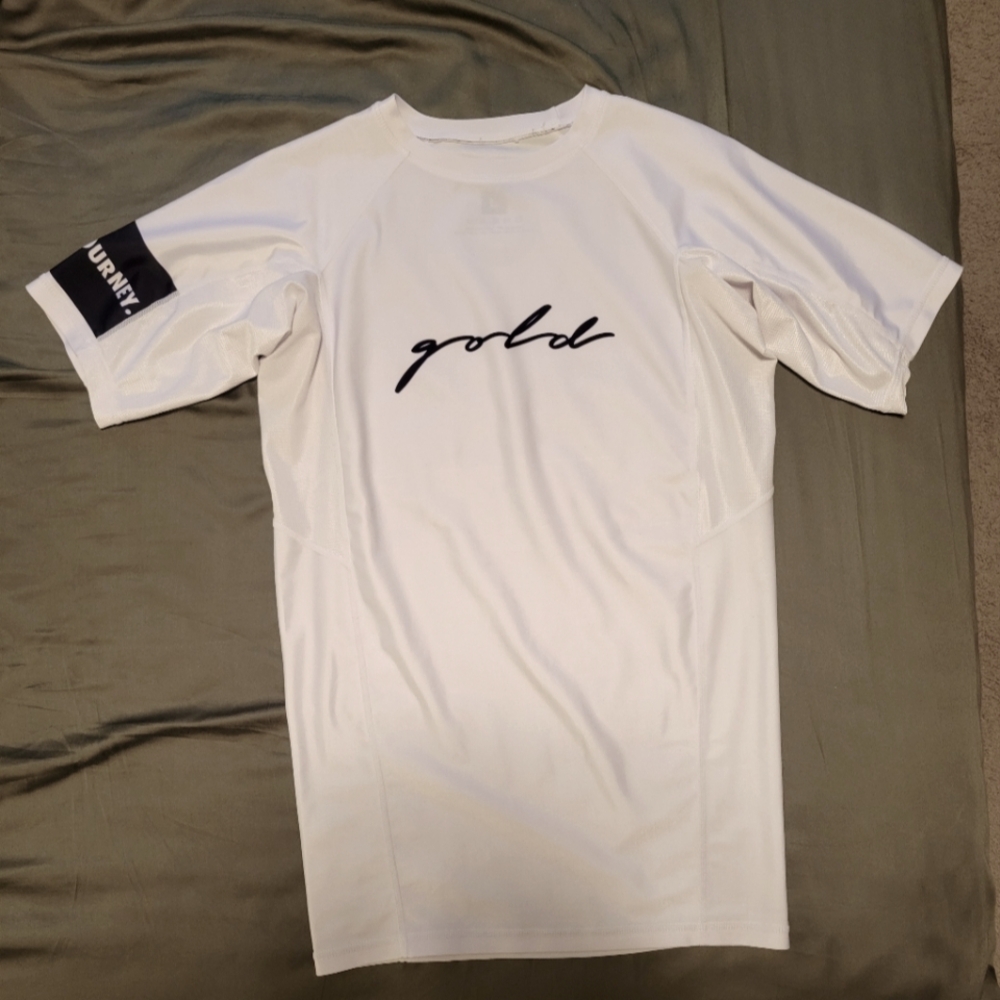 Gold BJJ White Rashguard Men's Large